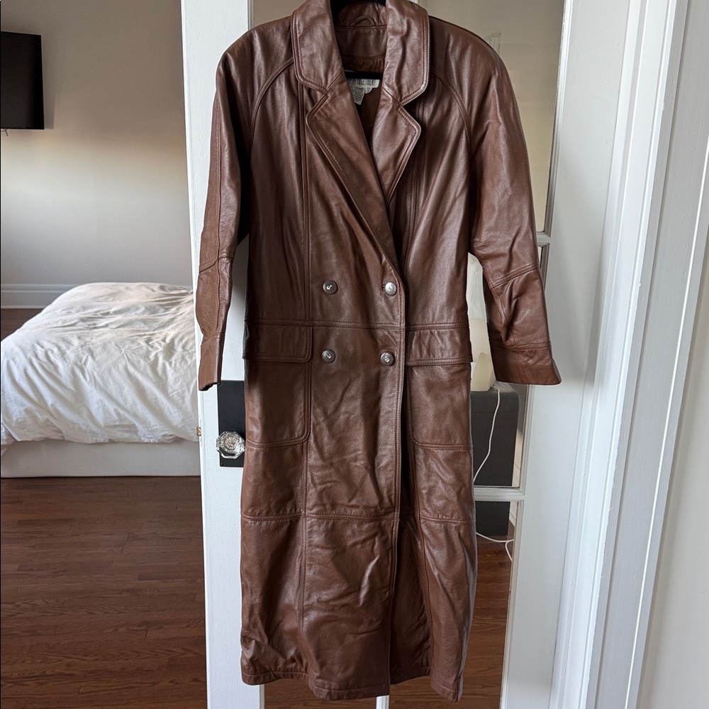 Vintage Brown Leather Trench Coat